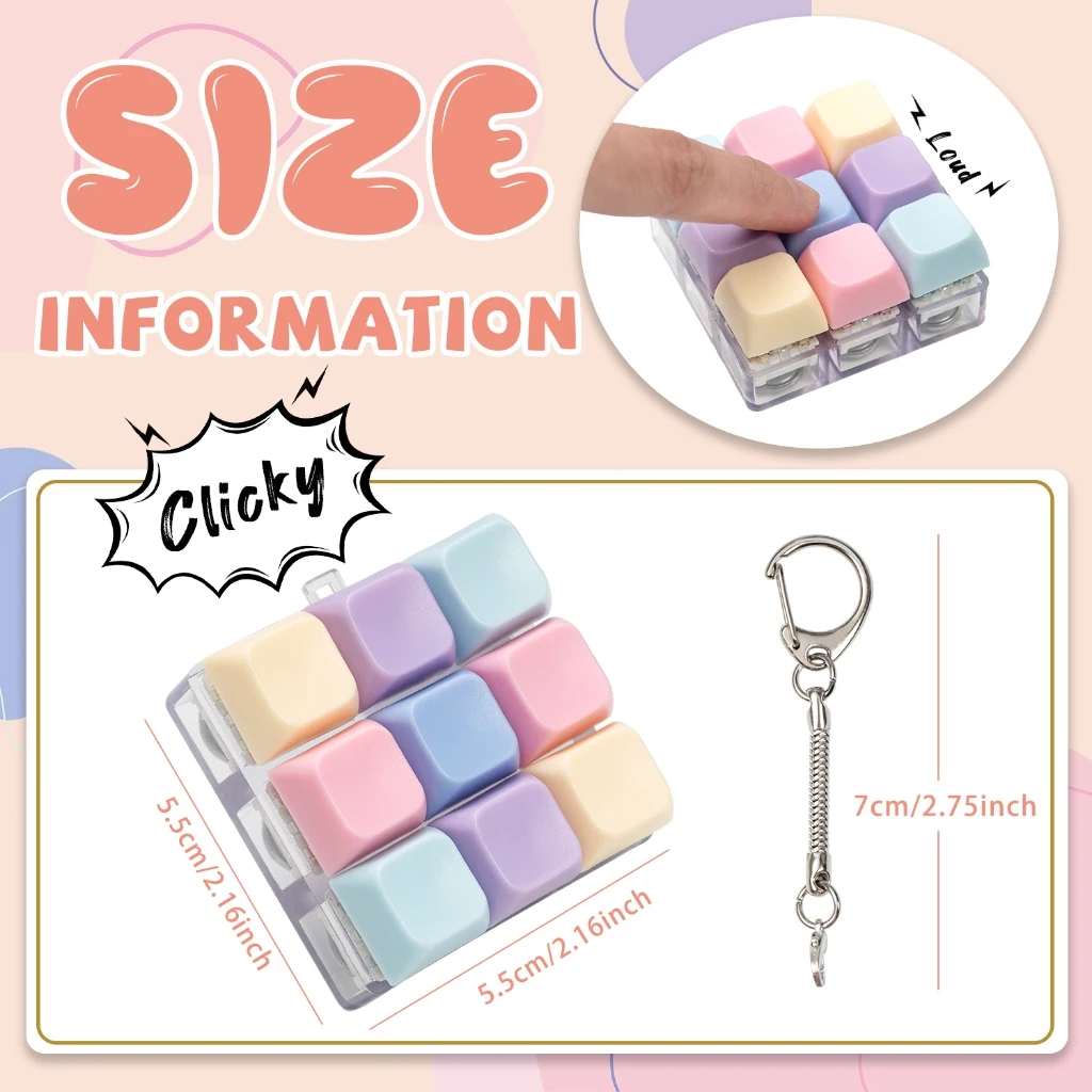 Nine-square grid keycaps fidget with RGB Light Keychain Keyboard Clicker Fidget Toy Stress Relief Keyboard Fidget Clicker