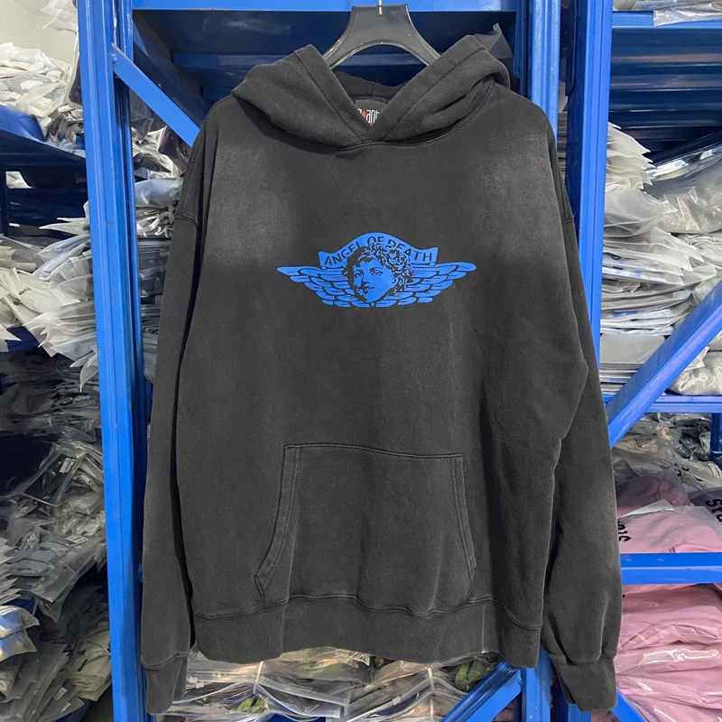 أوروبا الأمريكية الاتجاه سانت Mxxxxxx هوديي الشارع الشهير الرجعية الملاك إلكتروني طباعة فضفاضة القطن غسل قمم عارضة القديمة السترة