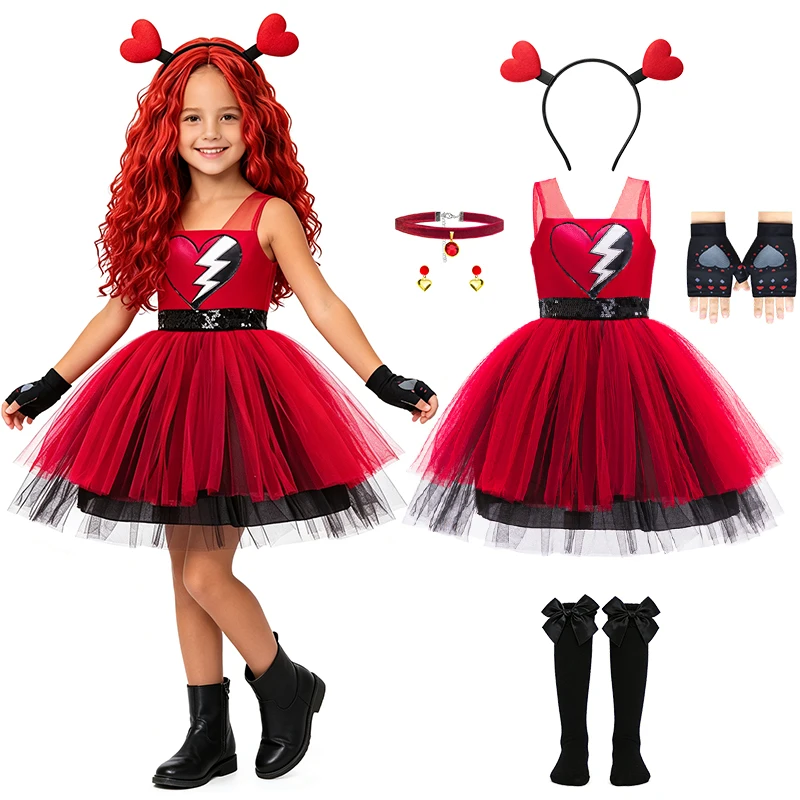 Descendants Red Queen Fantasia Girl Dress Halloween Cosplay Performance Masquerade Children Costume Carnival Party Kids Clothes