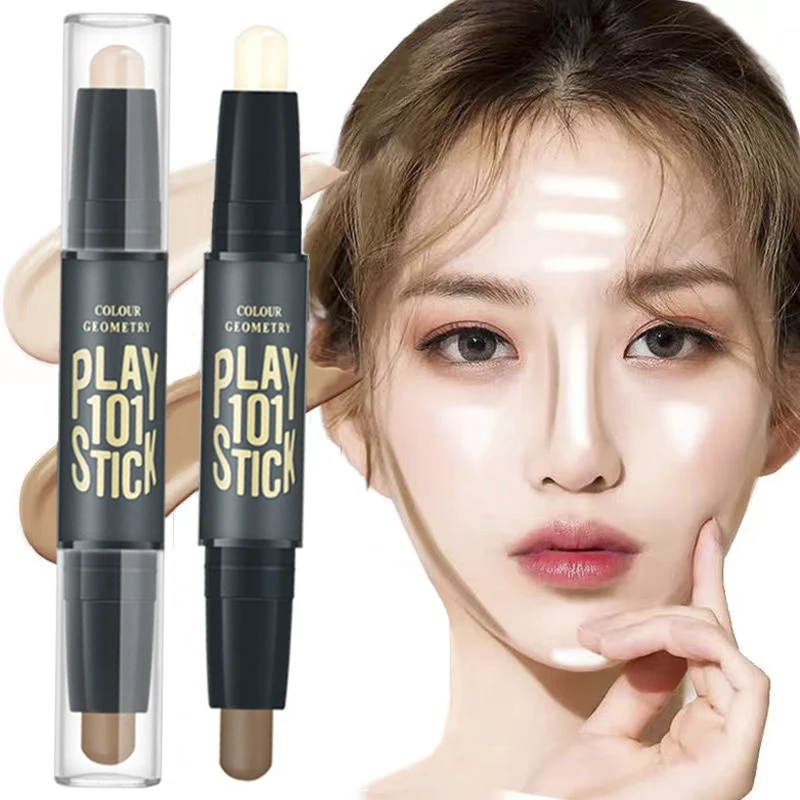 Double-Ended 2 In 1 Contour Pen Stick จมูกใบหน้าไฮไลท์ Shadows คอนซีลเลอร์แต่งตัว V-Face