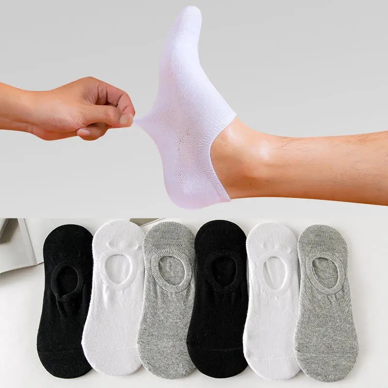 20pairs Invisible Socks for Men Ankle Short No Show Low Cotton Black White Non-slip Silicone Summer Thin Sock Breathable