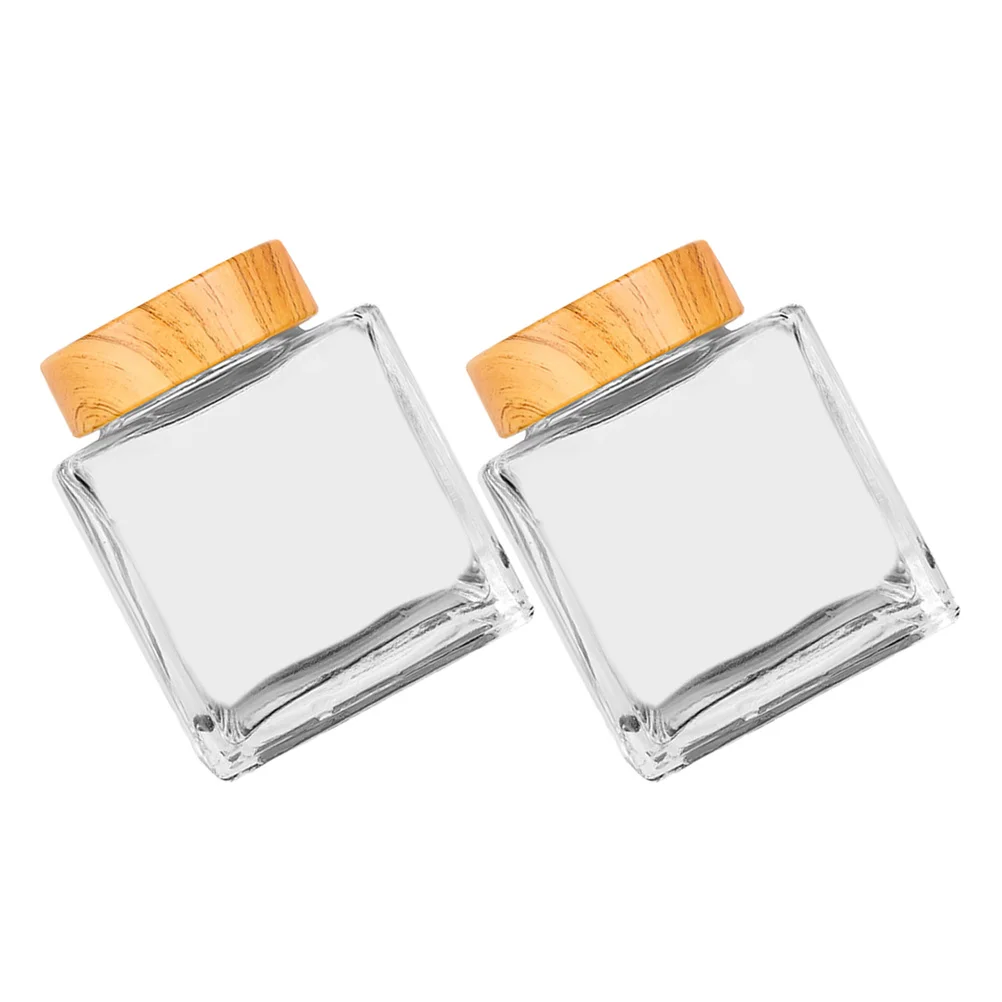 

2Pcs 180ml Glass Honey Bottles Wood Grain Lids Airtight Seal Preserving Jars Small Kitchen Storage Glass Honey Jar