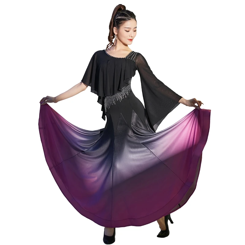 فستان رقص حديث للنساء جديد قاعة رقص الفالس قاعة الرقص اللاتينية التدرج فستان كبير ممارسة الأداء فستان 9030