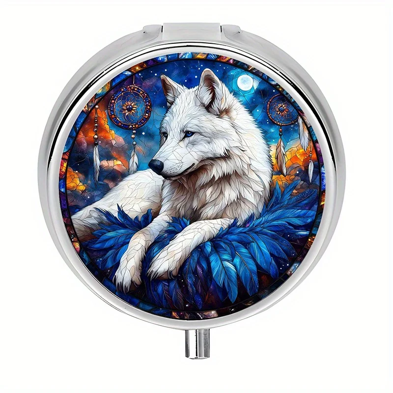 Single pack, pill box, 3-compartment wolf-shaped portable pill box, suitable for purse or wallet, medicine storage box, ideal for travel and storing vitamins