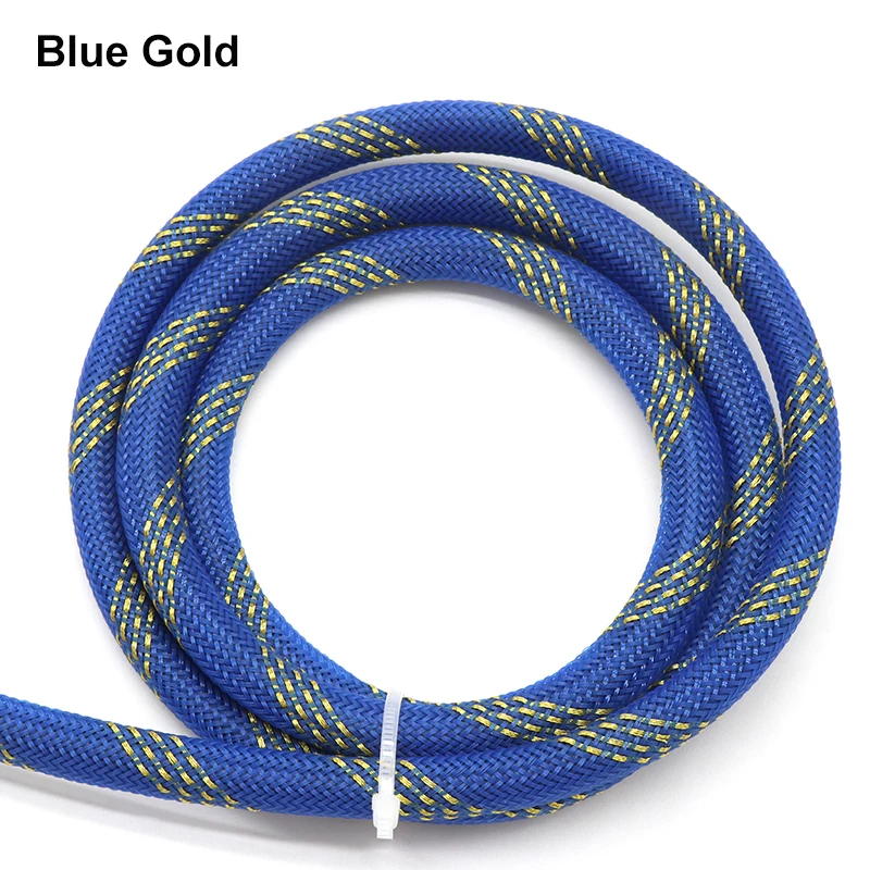 1~50m Blue Gold PET Braid Sleeve 2/4/6/8/10/12/14/16/20mm High Density Sleeving Snake Skin Cable Wrap Sheath For Electric Cables