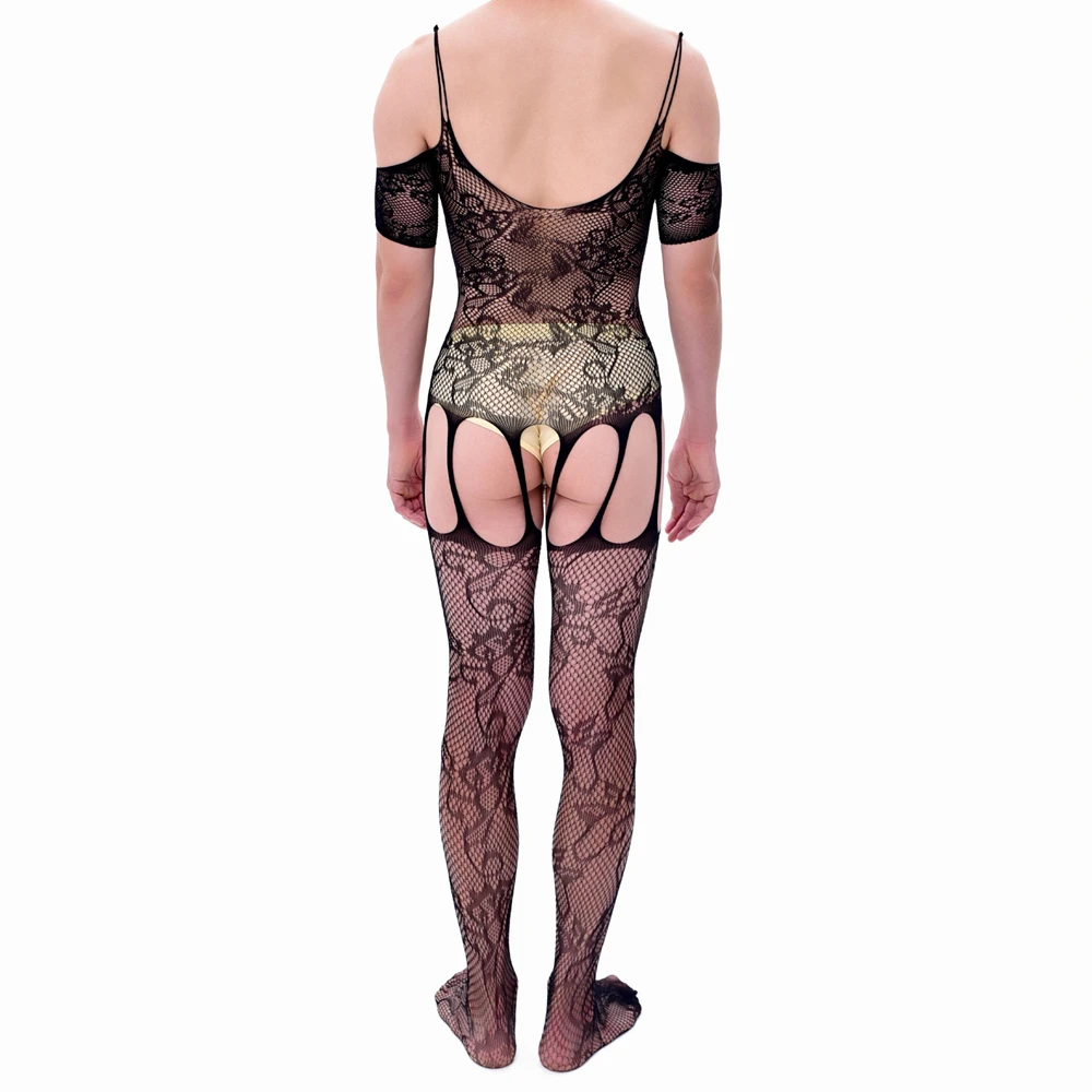 Sexy Male Bodystocking Lingerie Suit Trendy Man Fishnet Hollow Bodysuits Erotic Underwear Gentle Men Costumes Porno Party Club