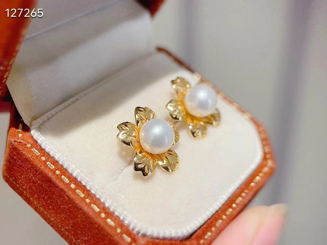 XCL 18K SUNFLOWER PEARL EARRING FINE JEWELRY FOR LADY DAILY WEAR