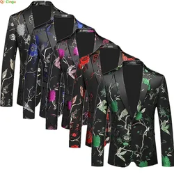 2024 New Men's Suit Jacket Wedding Party Flowers Embroidered Dress Coat Fashion Slim Blazers Red Green Blue M-6XL Tuxedo