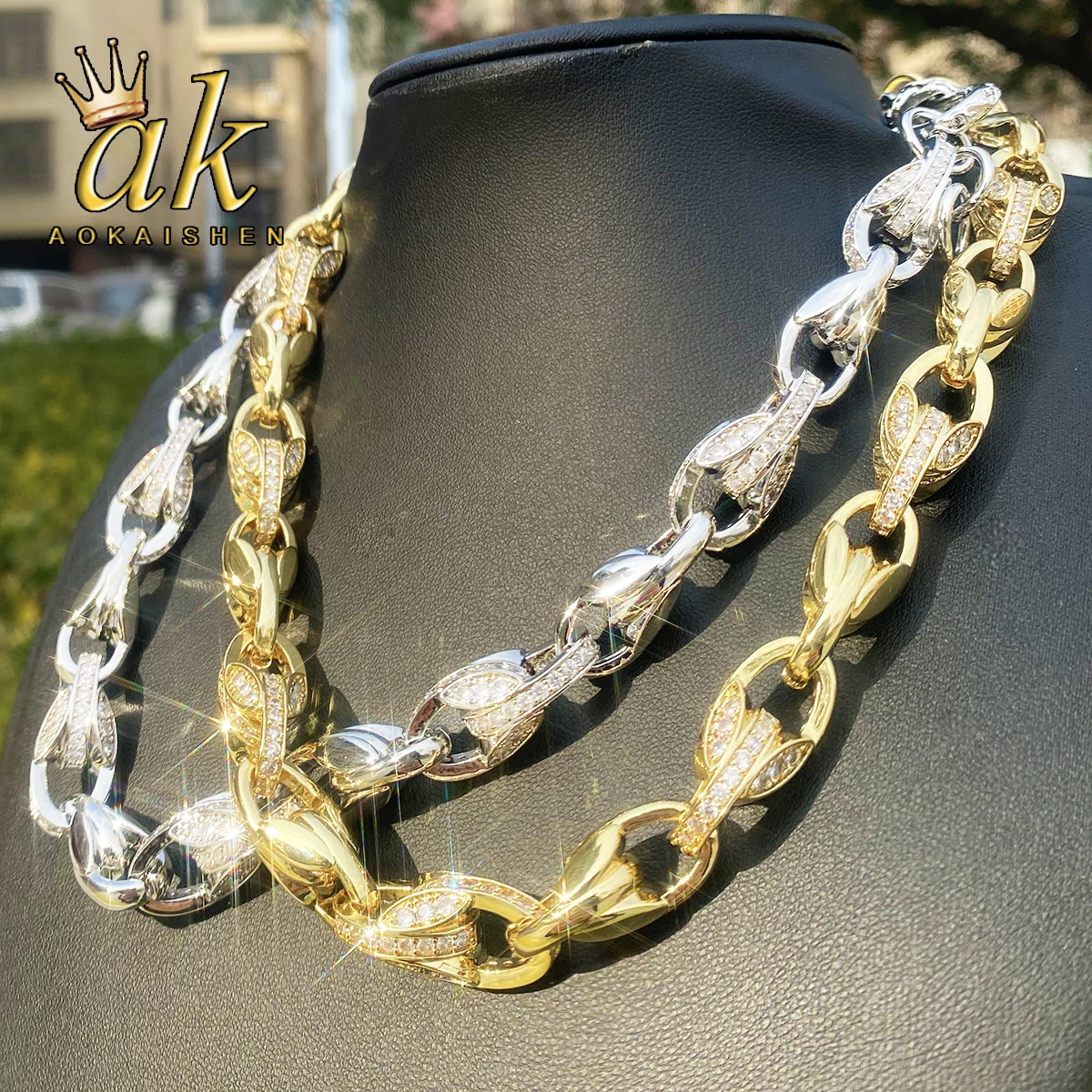 

Aokaishen Iced Out цепочка-тюльпан для мужчин, ожерелье, колье 5А, кубический цирконий, позолоченные ювелирные изделия в стиле хип-хоп
