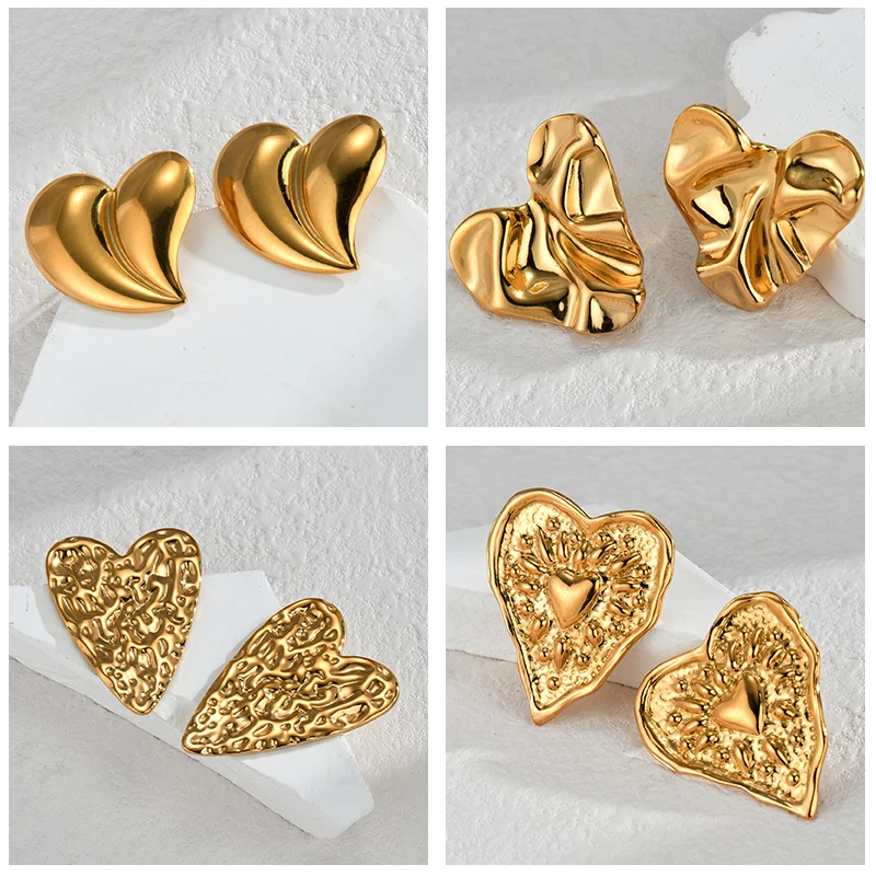 18K Stainless Steel Gold Plated Stud Earrings Accessories Luxury Trendy Heart Shaped Earrings Women wedding Couple Jewelry Gifts