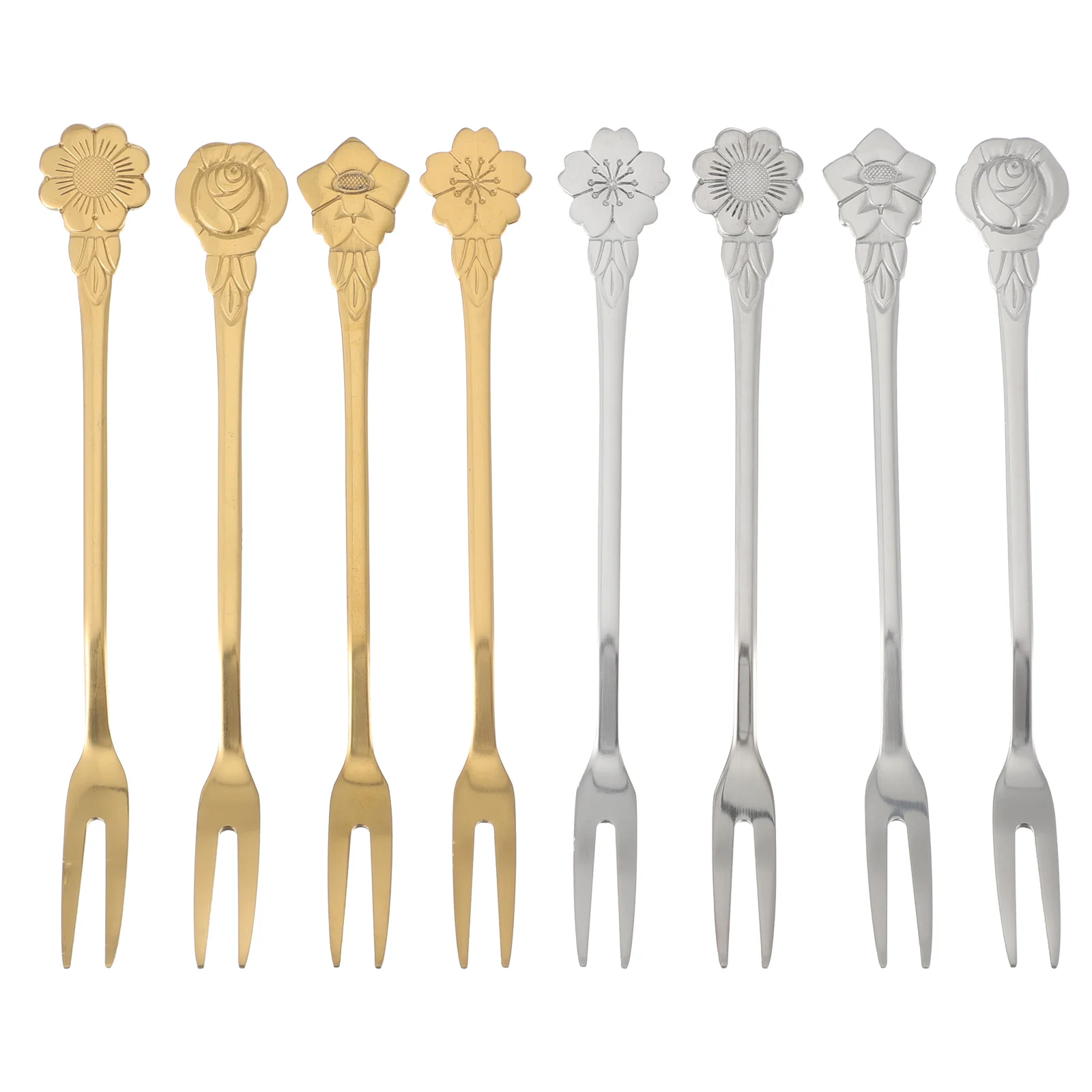 

8 Pcs Stainless Steel Dessert Forks Cake Bread Fruit Metal Tableware Silver Travel Pastry Salad S wich Practical Flower
