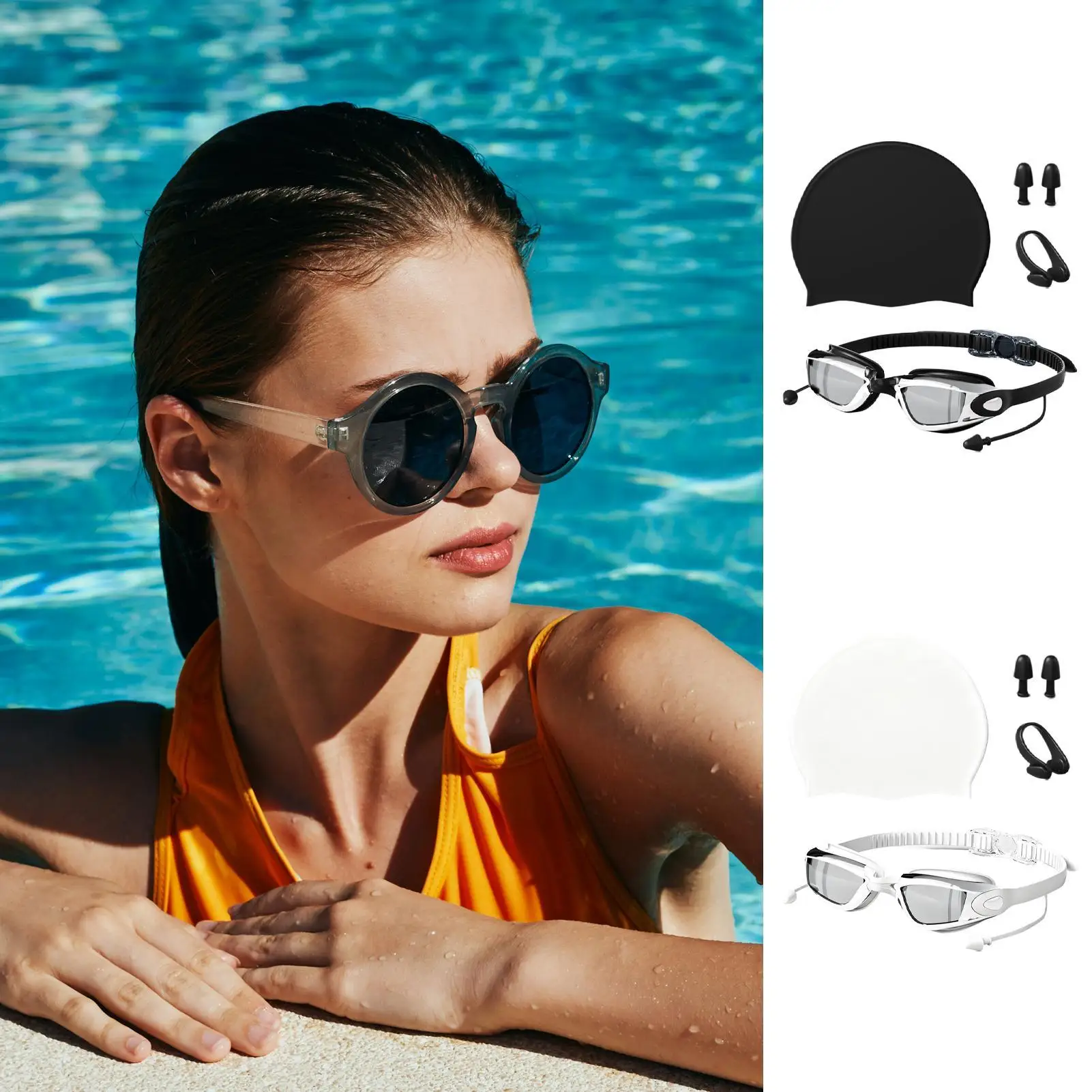نظارات السباحة الرجال نظارات الماء مع سدادات الأذن المضادة للأشعة فوق البنفسجية لا تسرب نظارات السباحة للنساء الرجال المبتدئين الغوص #6