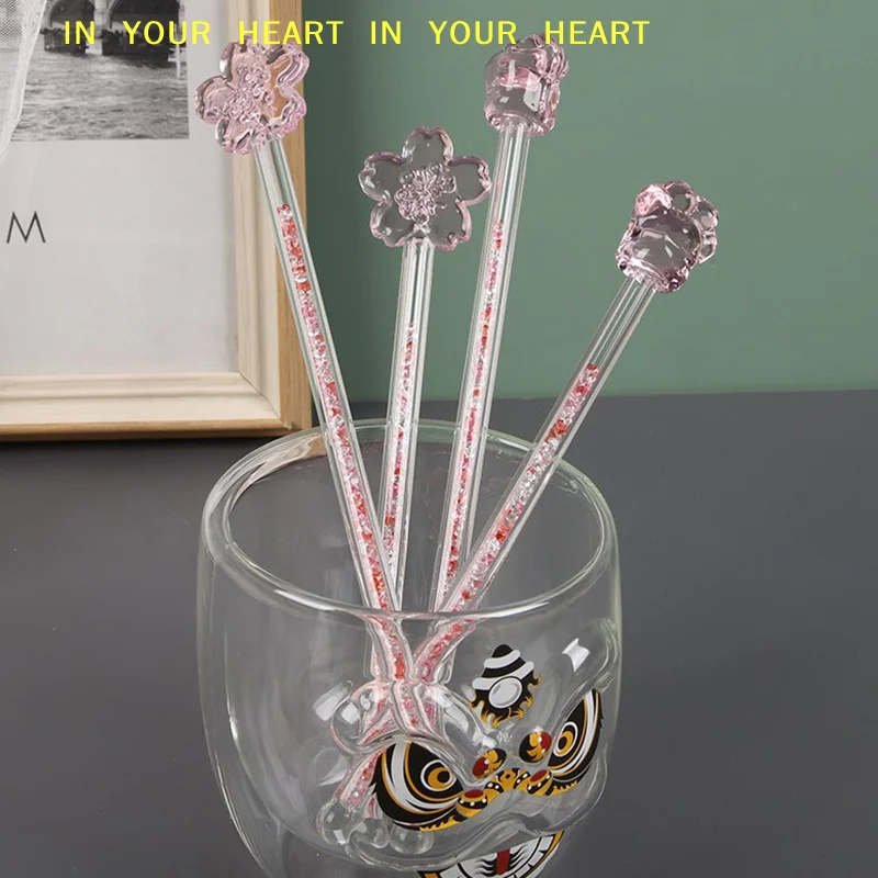 Heart-shaped Cherry-shaped Design Stirrer Drinkware Tools Cherry Flower Cat's Claw Star Diamond Stirring Rod Shiny Glass Stick