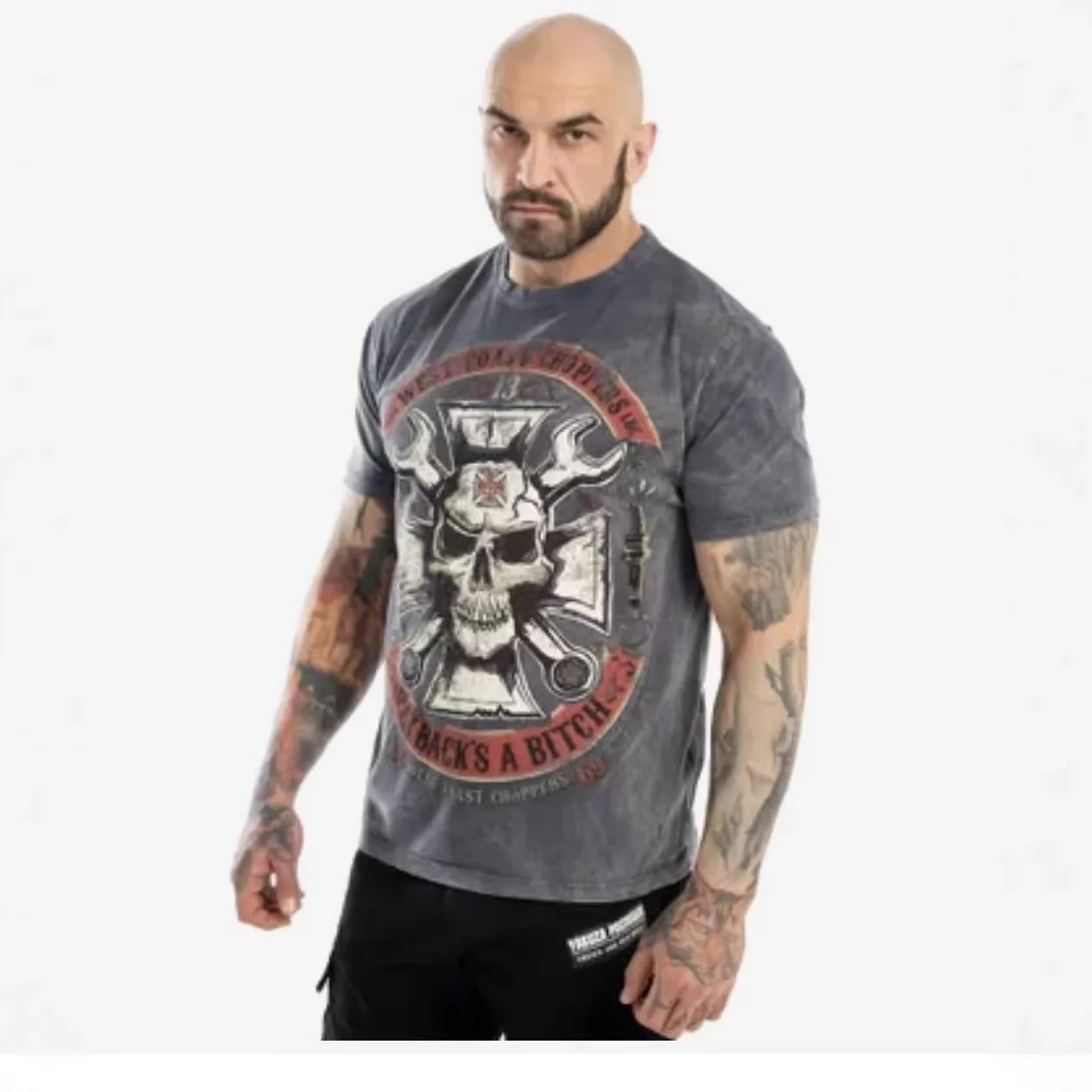 

WCC West Coast Choppers - West Coast Motorcycle Washed Vintage Short-Sleeved T-Shirt for Men and Women, Trendy Style