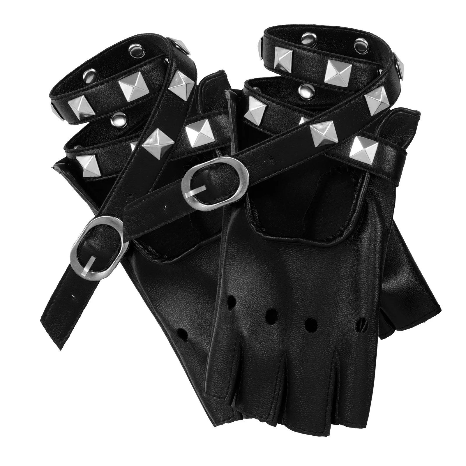 1 par de guantes negros sin dedos PU remache de imitación estilo Punk fiesta de baile Cosplay accesorios de disfraz para mujer