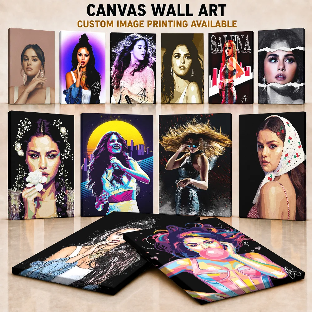 Selena Gomez Canvas Print Poster Customized Photo Vibrant Pop Singer Style Canvas Wall Art For Music Room And Bedroom Fan Gift