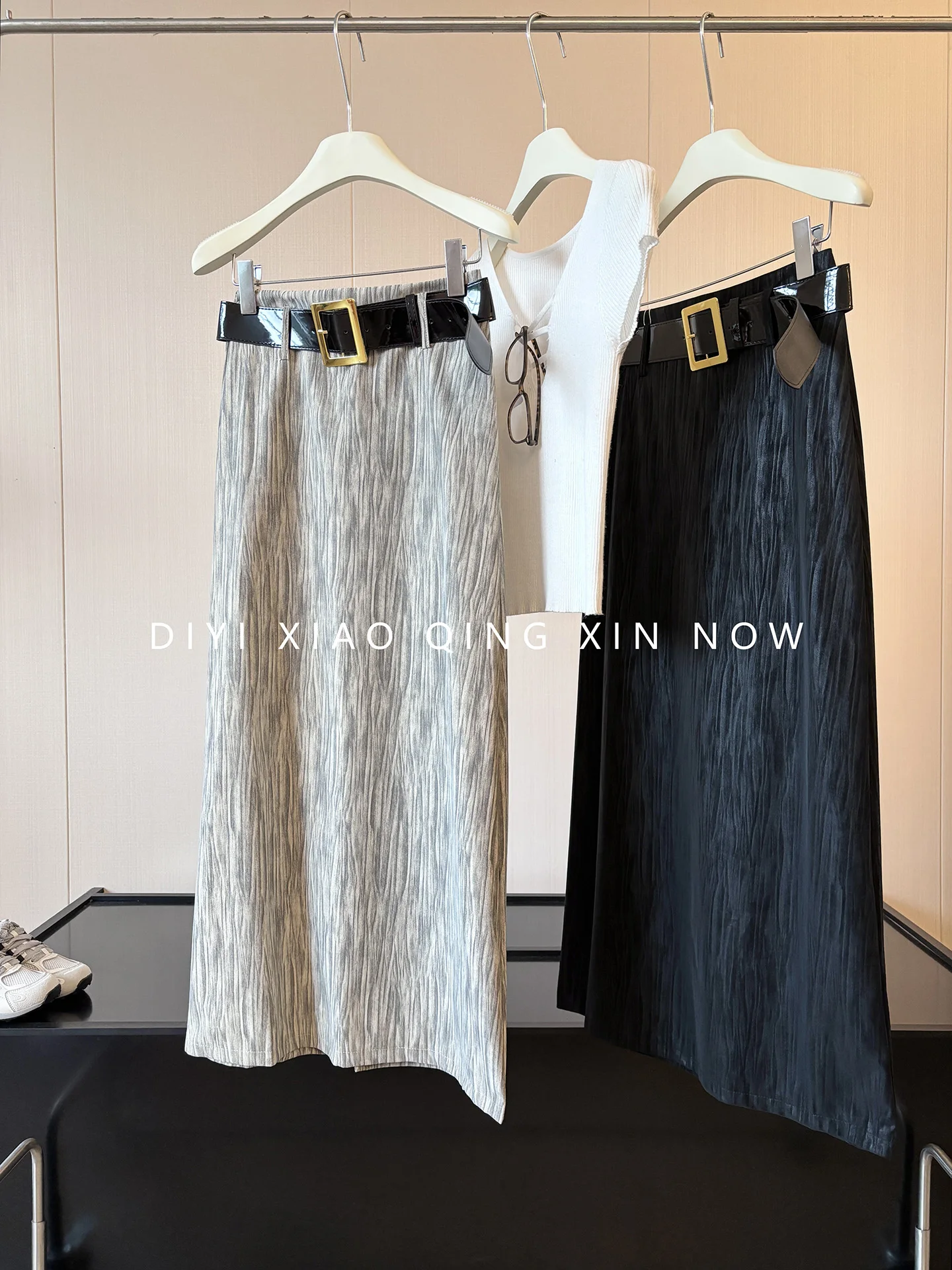 High Waist A-Line  Skirt Women's Autumn Straight Dyed Gradient Slimming Skirts Polyester Fiber Standard Fit Ladies Skirts