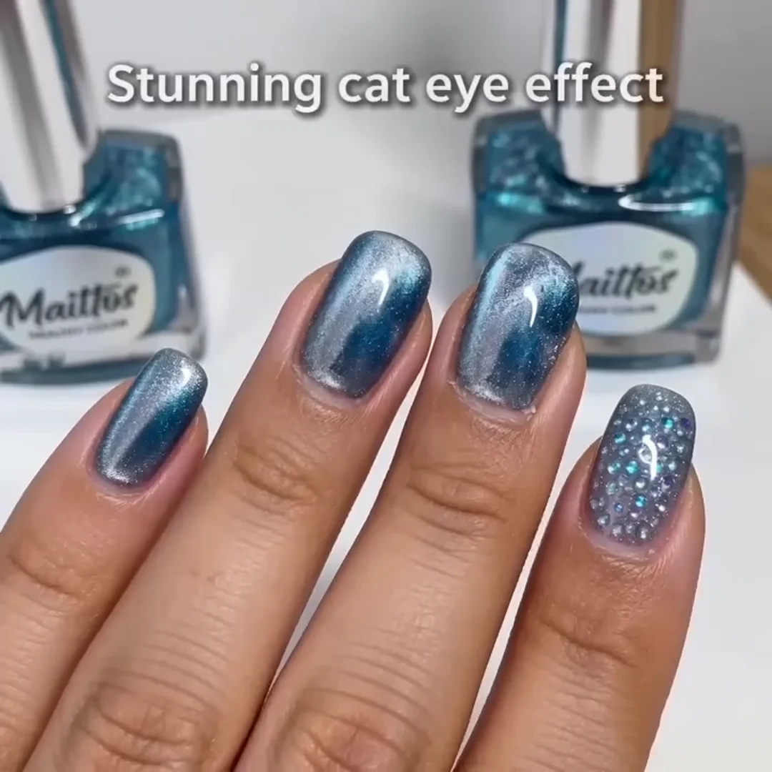 WA503 Sea - Vernis à ongles effet œil de chat à base d'eau, 12 ml, sans cuisson, inodore, avec aimant, séchage rapide, sans lampe UV, facile à décoller