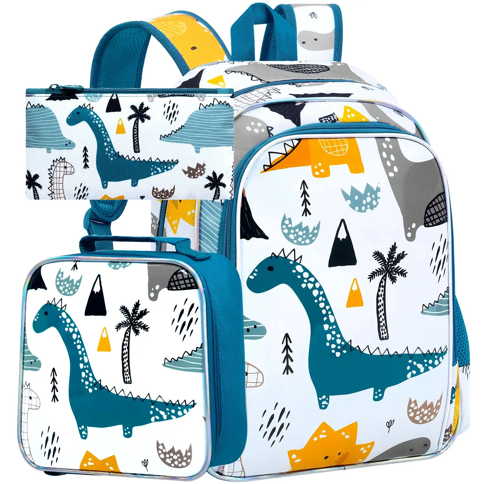 

3PCS Toddler Backpack for Boys,16" Dinosaur Book Bag and Lunch Box Set