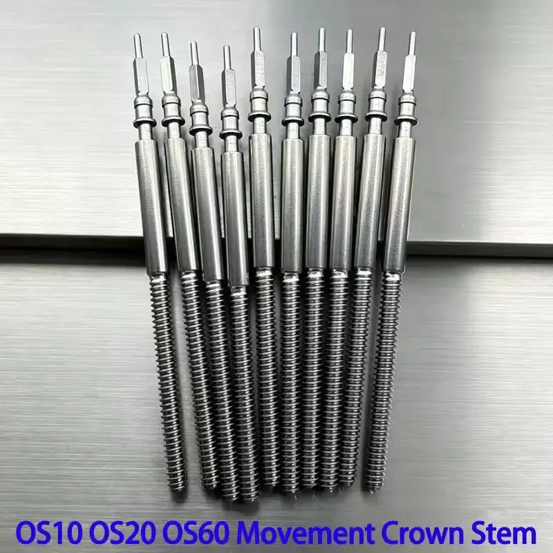 10pcs OS10 OS20 OS60 Movement Crown Stem Steel Crown Components Fit for OS10 OS20 OS60 Movement Watch Winding Stem Rod Replace