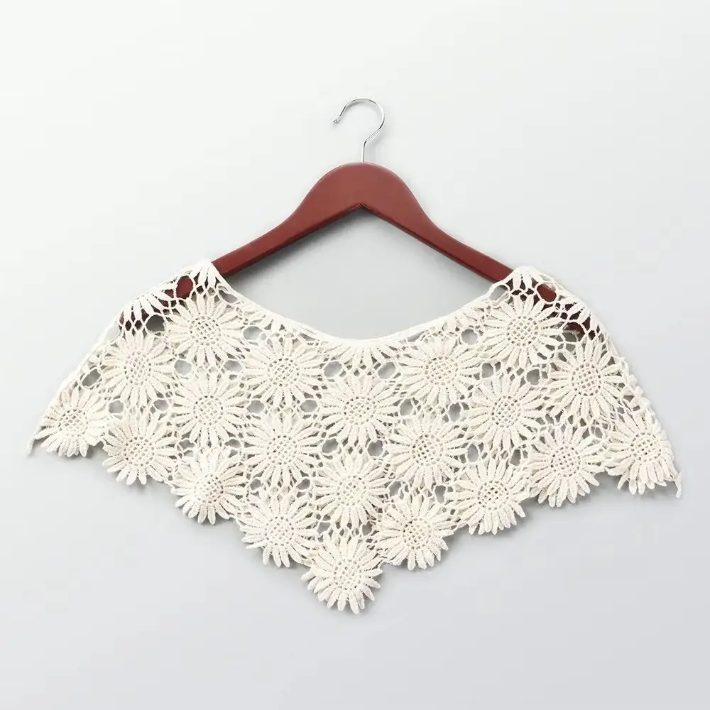 Kreativer falscher Häkelkragen, Tüllspitze, Boho-Chic, ausgehöhlte Weste, geschichteter Look, abnehmbarer Spitzenschal-Poncho