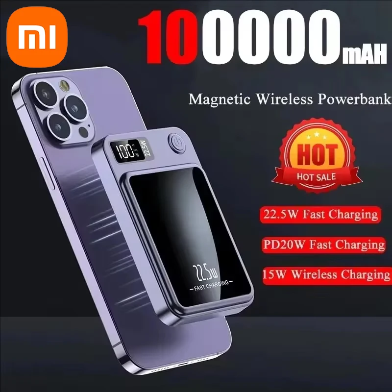 Xiaomi 100000 мАч Магнитное беспроводное зарядное устройство Power Bank Быстрая зарядка 22,5 Вт Цифровой дисплей Power Bank Портативная внешняя батарея Xiaomi 100000 мАч Магнитное беспроводное зарядное устройство Power Bank Быстрая зарядка 22,5 Вт Цифровой дисплей Power Bank Портативная внешняя батарея