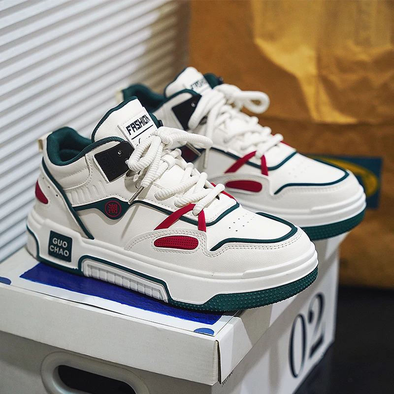 

2025 кожаные туфли для доски, мужские высокие туфли для скейтборда на платформе, удобные повседневные кроссовки на шнуровке, мужские chaussure hommes