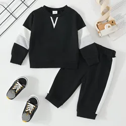 Baby Boy Contrast Colors Pant Sets Spring Autumn Clothes Warm Long Sleeve Sweatshirt and Elastic Sweatpants 2 Piece Track Suit