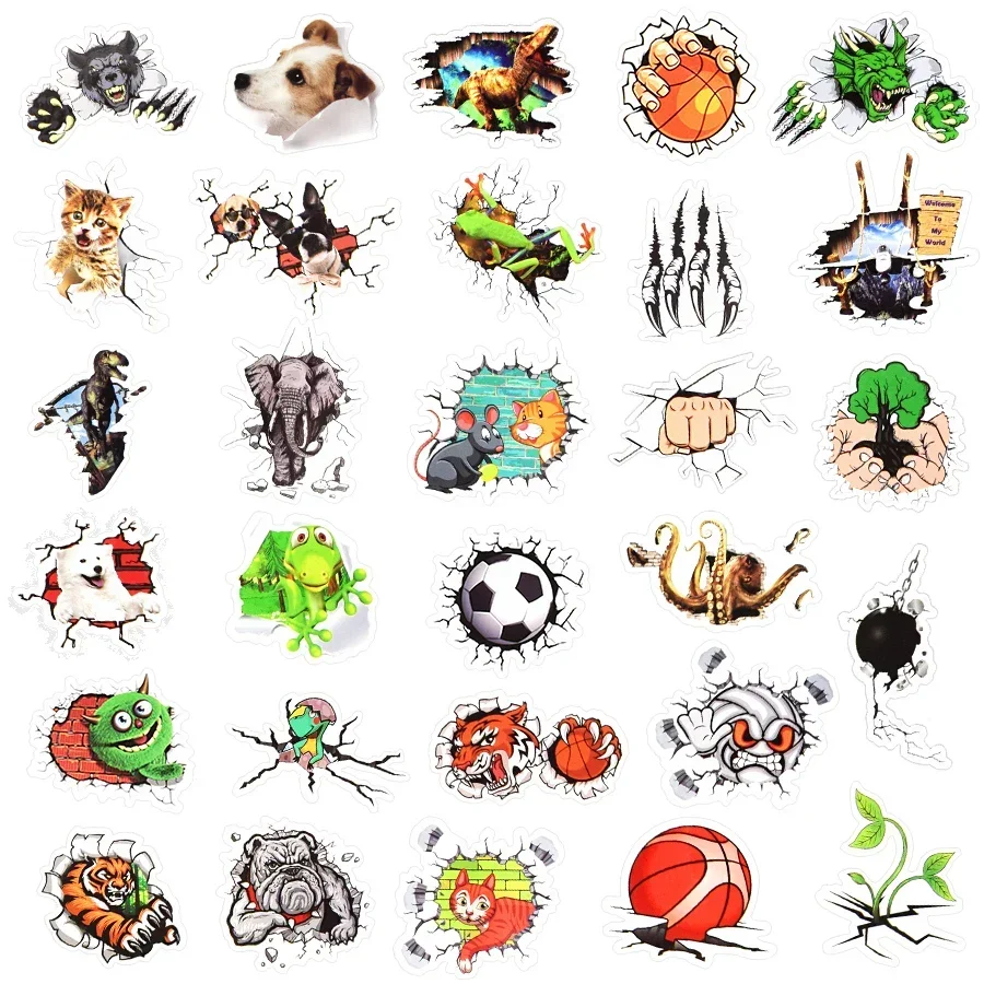 10/50 Stück realistische Risse 3D lustige Aufkleber für Laptop, Helm, Motorrad, Fahrrad, wasserfeste Aufkleber für Kinder, dekorative Aufkleber