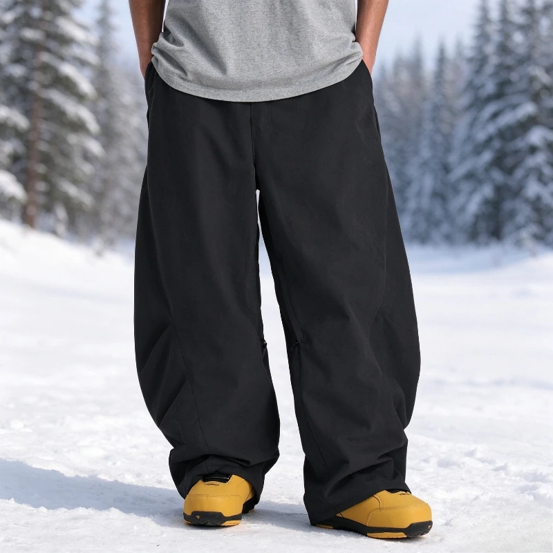 New Winter Men Snow Skiing Pants Windproof Waterproof Zipper Breathable Loose Simple Solid Outdoor Sports Hiking Snow Trousers