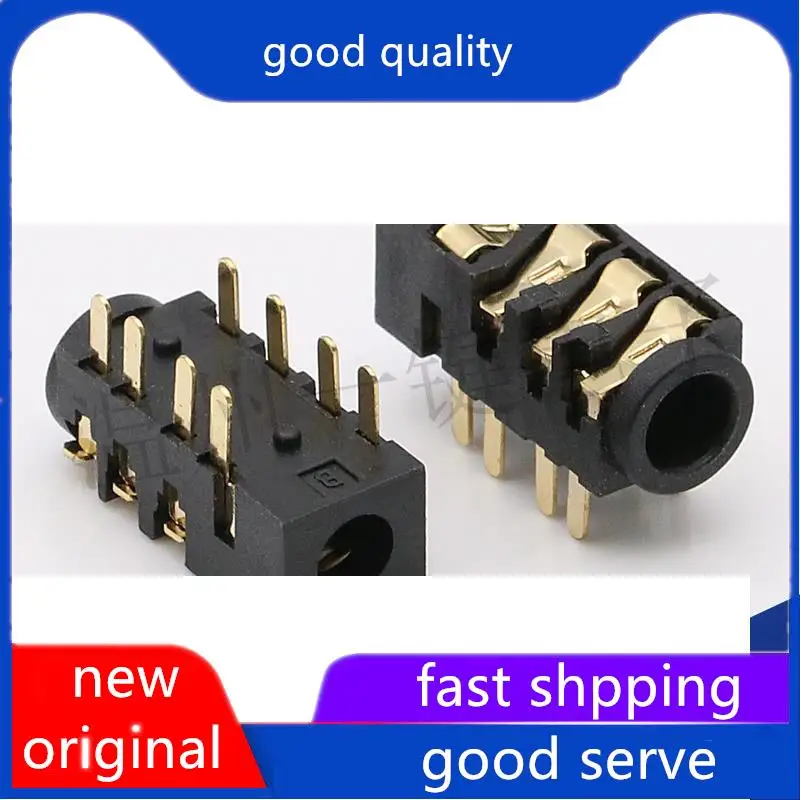 10pcs original new PJ-393A headphone interface power socket, 8-pin gold-plated pin, 2 fixed pins Ф 3.5MM female socket