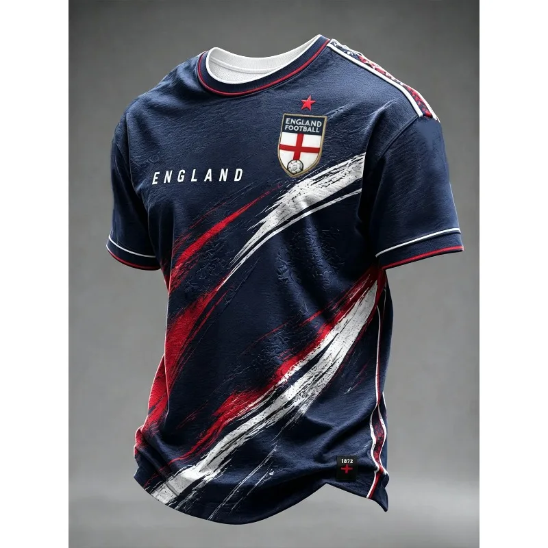 Vintage Retro 3D Printed England Inspired Fan T‑Shirt Unisex Round Neck Short‑Sleeve Breathable Football Heritage Casual Tee