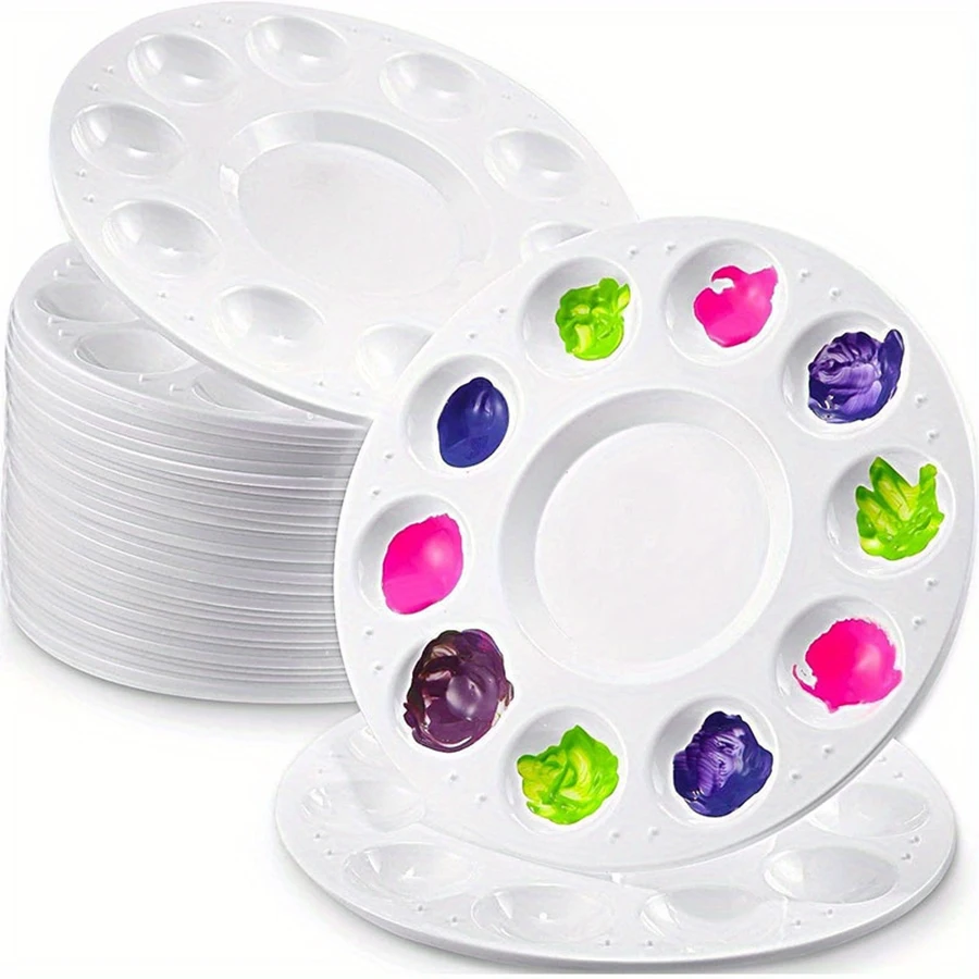 6pcs 16.5cm 11-Hole Circular Oil Painting Pigment Tray Artistic Creation Painting Board Pigment Palette School Office Supplies