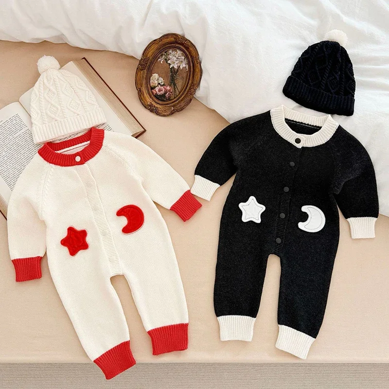 

Newborn Clothes Kids Romper Baby Girl Cartoon Star Moon Knitting Romper Girls Patchwork Jumpsuit Clothes Spring Autumn Outfit