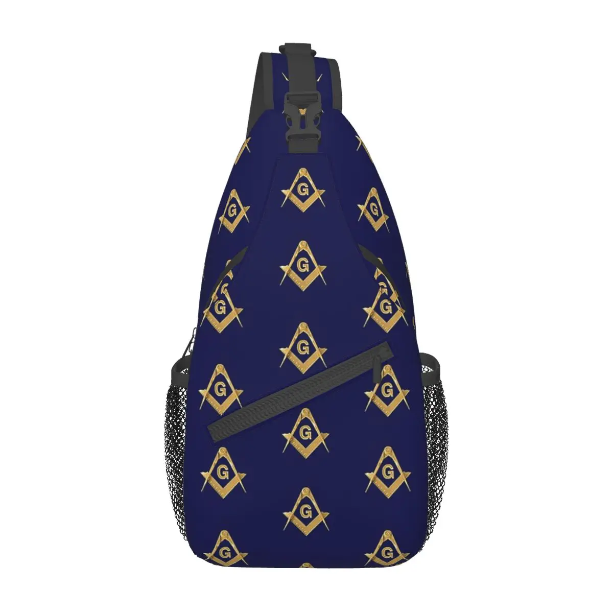 

Freemason Gold Blue Square Crossbody Sling Bag Casual Chest Bag Masonic Shoulder Backpack Daypack for Hiking Travel Biking