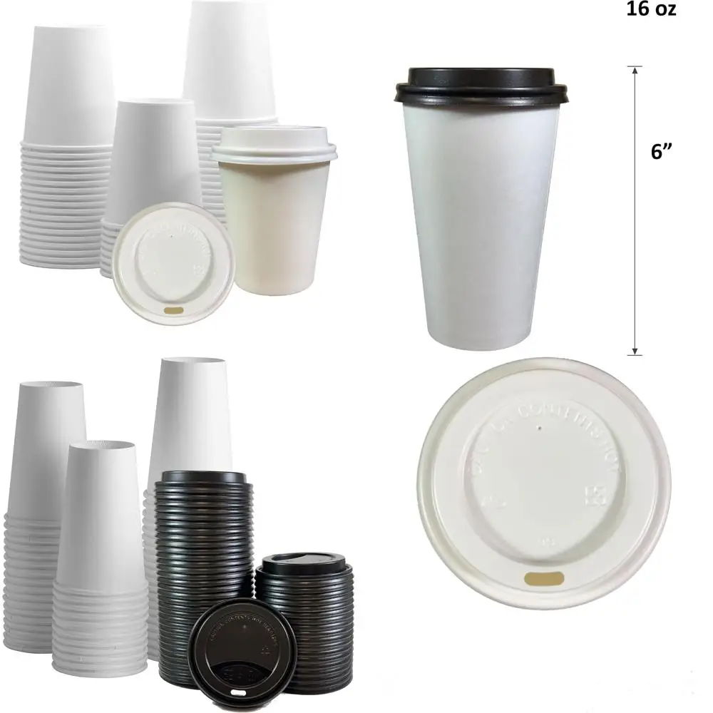 

Белые бумажные кофейные чашки на 8 унций с крышками — 400 комплектов одноразовых стаканчиков для повседневного использования