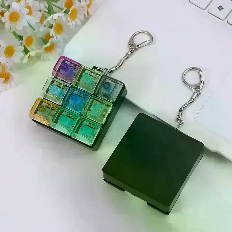 Button Keycap Keychain 9 Keys Keyboard Decompression Toys DIY Keyboard Keychain Toys For Adult Gifts To Relief Pass Time