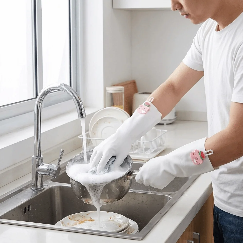 Comfortable Waterproof Dishwashing Gloves Piglet Pattern Hanging Nitrile Gloves Tear-resistant Cartoon Cleaning Gloves Cleaning