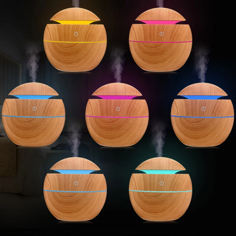 200ml USB Small Ball 7 Colorful Light Bass Noise Reduction Mushroom Humidifier Mini Wood Grain Round Hollow Aroma Diffuser image 5