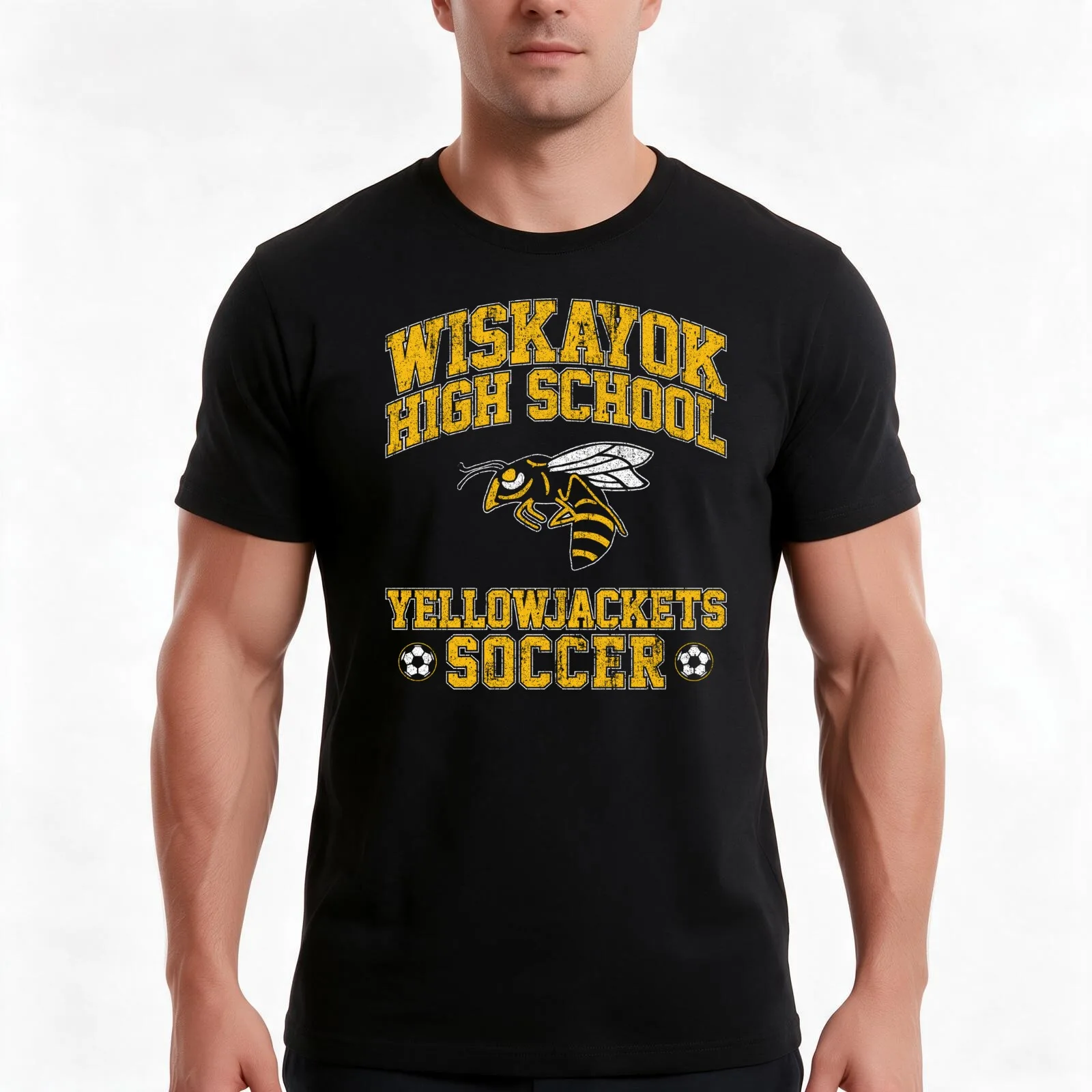 Wiskayok High School Yellowjackets Soccer T-Shirt, Summer Casual Cotton Tee, Oversized Streetwear Tops, Vintage Graphic Print
