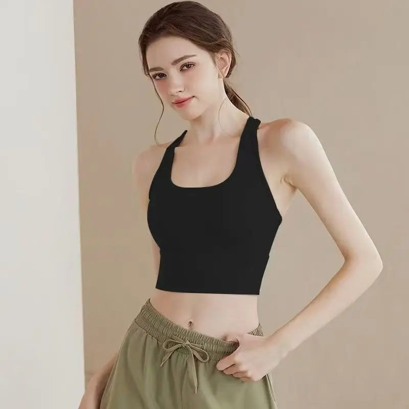 Women's Yoga Tops Racerback Shockproof Sleeveless Sports Bra - One-Piece Push Up Workout Tank Top for Running Gym Fitness Vest