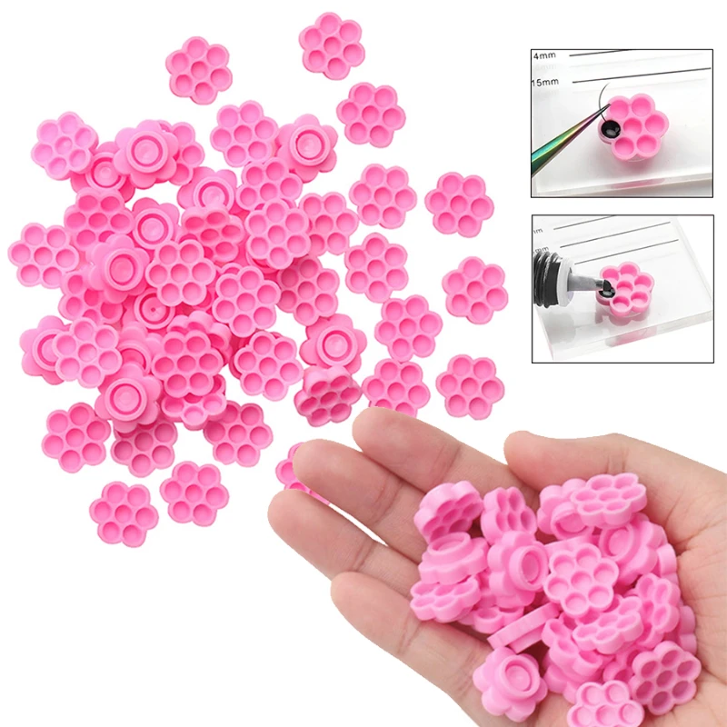 100pcs Eyelash Extension Pink Flower Glue Delay Cup Tattoo Adhesive Pigment Holders Grafting Eye lashes Holding Trays Tools