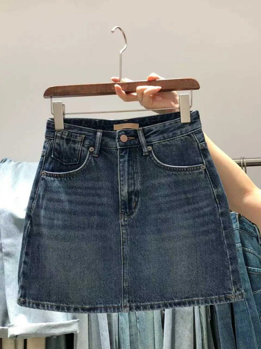 

High Waist A-Line Skirt Women's Denim Skirt Summer 2024 Slimming Straight Cut ort Skirt Pants Cotton Polyester Blend