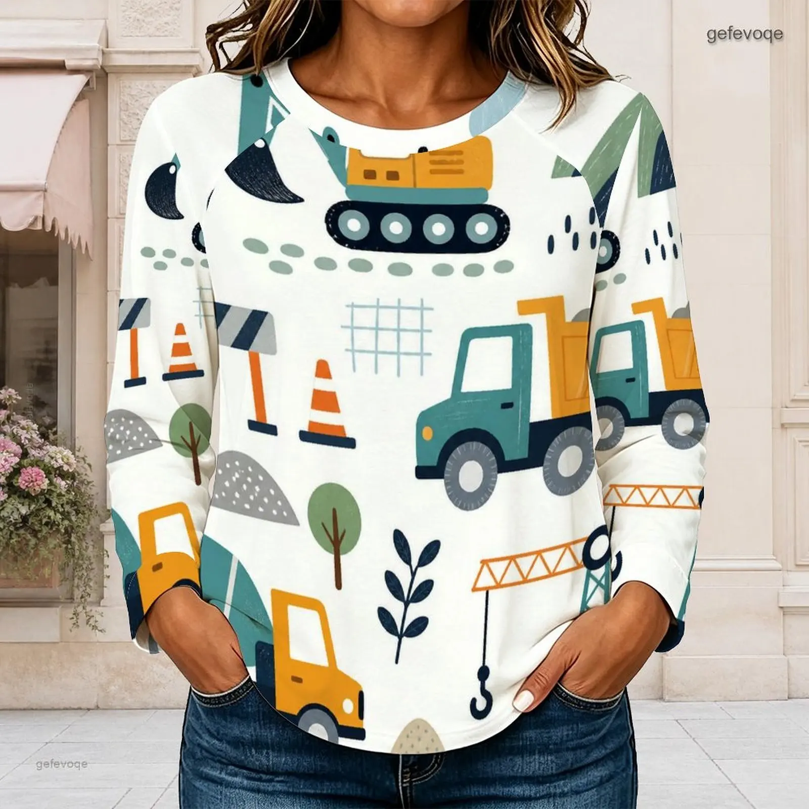 Women Crew Neck Raglan Long Sleeve T Shirt Curved Hem Loose Casual Basic Top Custom Print Ladies Daily Wear Blouse - view 4