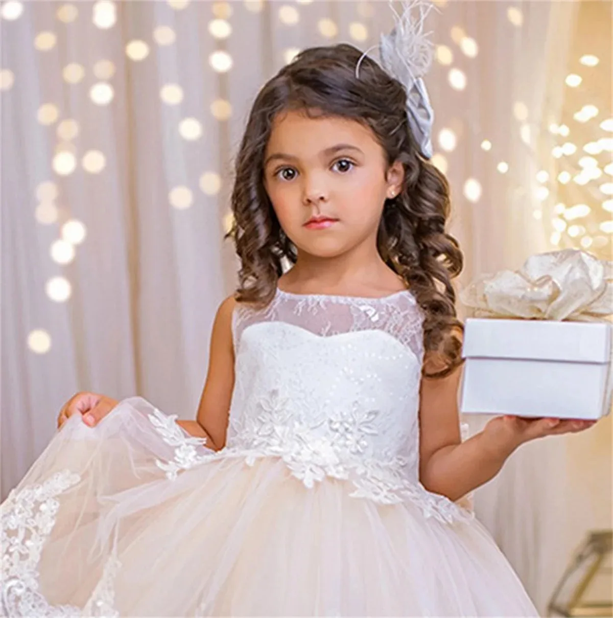 Flower Girl Dress Fluffy Tulle Lace Princess Wedding Prom Wear Ball Cute Child First Communion Birthday Party Gowns