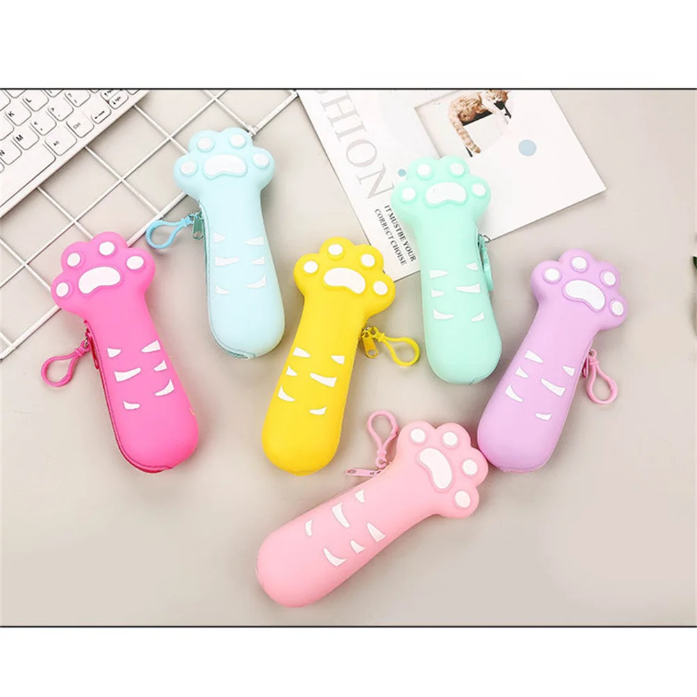 

Cute Cat Claw Pencil Case Silicone Cartoon Large Capacity Pencil Bag Stationery Organizer Bag Storage Pouch Student Stationery