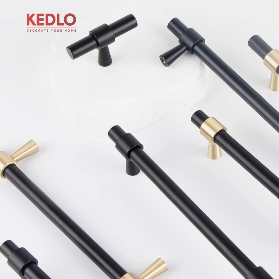 KEDLO Moderne Schlichtheit Massives Messing Gebürstetes Messing 500mm Schubladengriffe Antik-Messing T-Griff Küchenschrankgriff – Detail 8
