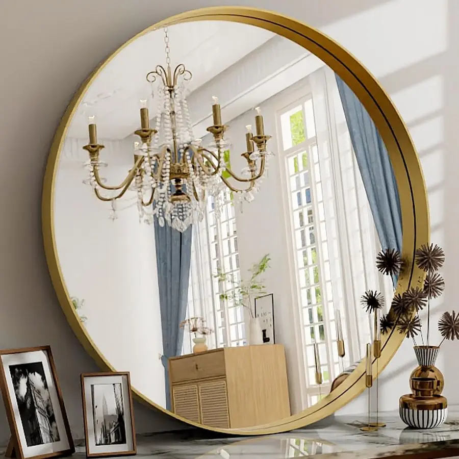 

Inch Round Bathroom Mirror Wall Mounted Circle Mirror with Metal Frame, Modern Mirror Suitable for Bathroom, Vanity, Entryway, L