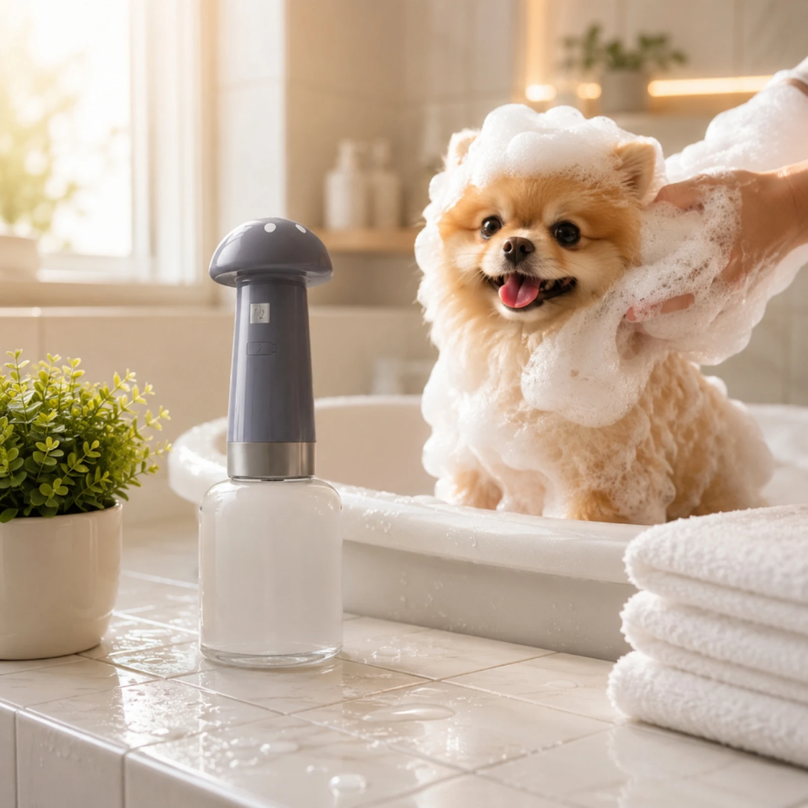 Dog Bath Bubble Machine Saves Time and Effort Feline Bath Foam Dispenser Electric Shampoo Dispenser Less Waste Pet Bubble