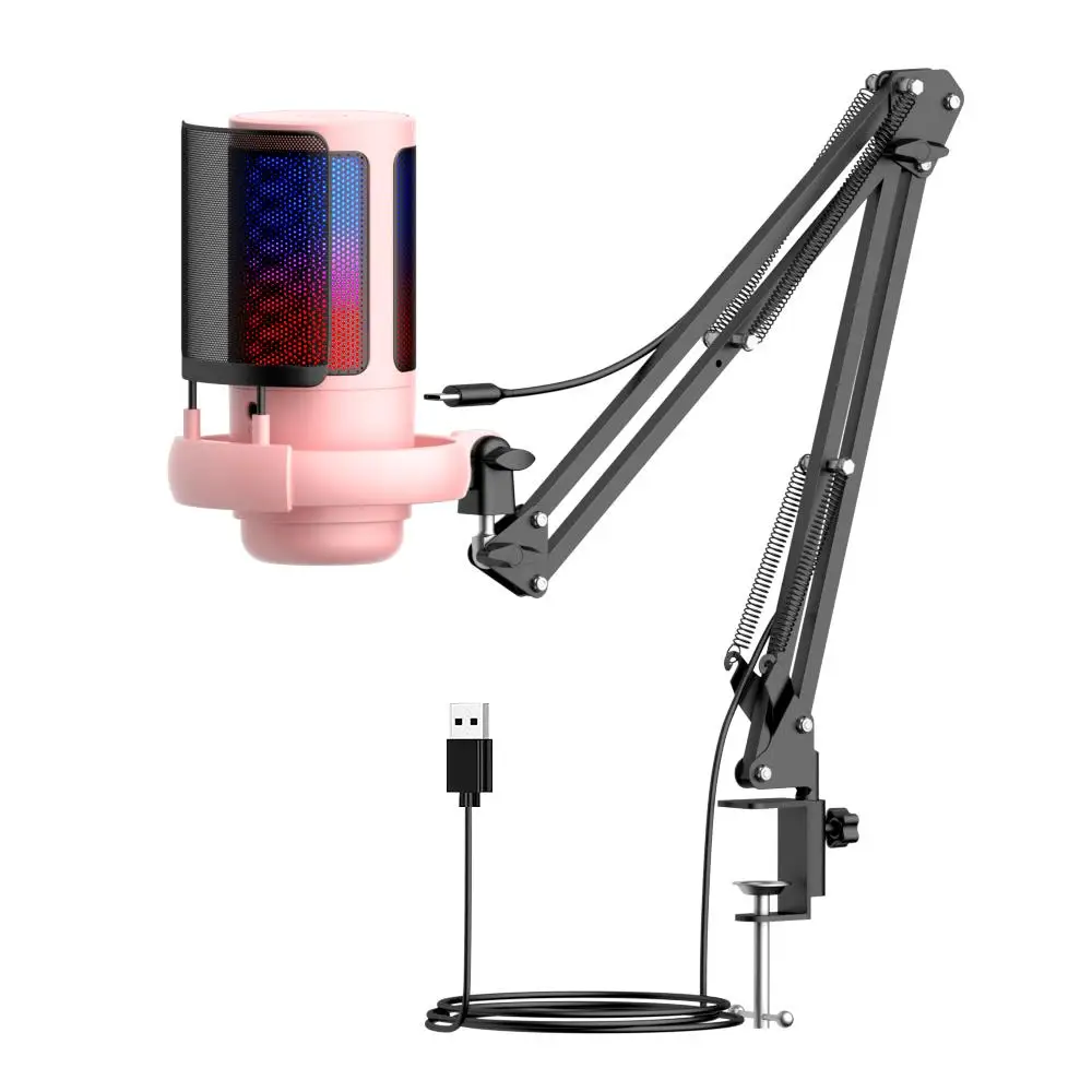 

USB-конденсаторный микрофон RGB для киберспорта и записи звонков, с металлической стойкой-пантографом, настольный микрофон для студийной записи